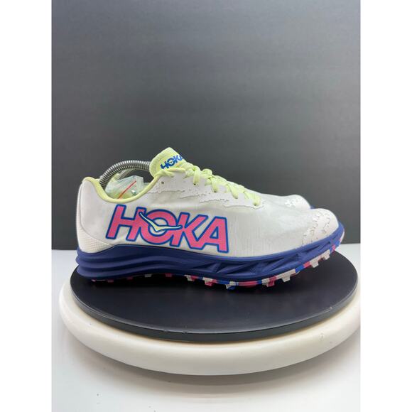 Hoka One One White Athletic Shoe with Blue and Neon Yellow Accents main image 6